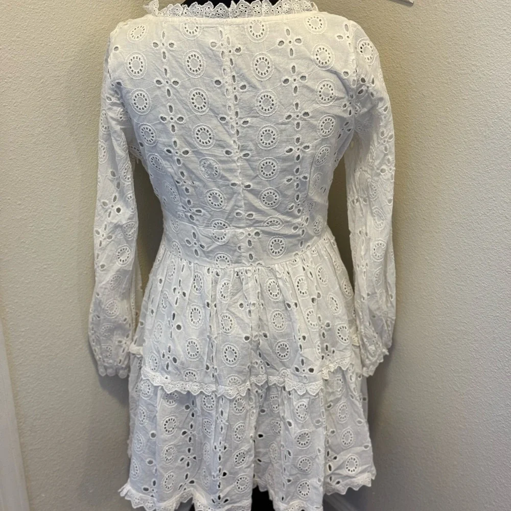 ASOS White Broderie Anglaise Dress Fit Flare Mini Square Neck Cotton 8 NEW - Picture 9 of 9